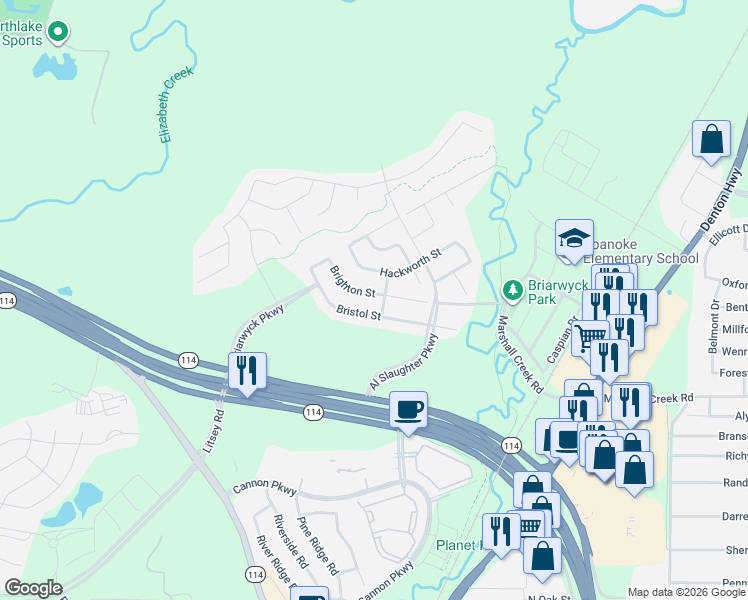map of restaurants, bars, coffee shops, grocery stores, and more near 421 Bristol Street in Roanoke