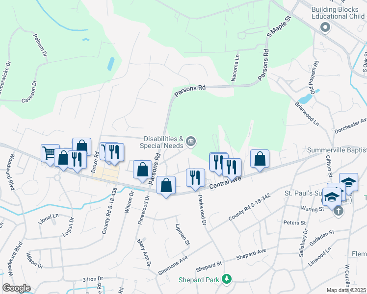 map of restaurants, bars, coffee shops, grocery stores, and more near 117b Canvasback Drive in Summerville