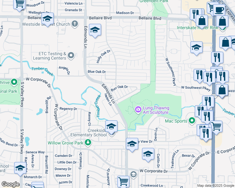 map of restaurants, bars, coffee shops, grocery stores, and more near 801 Burr Oak Drive in Lewisville