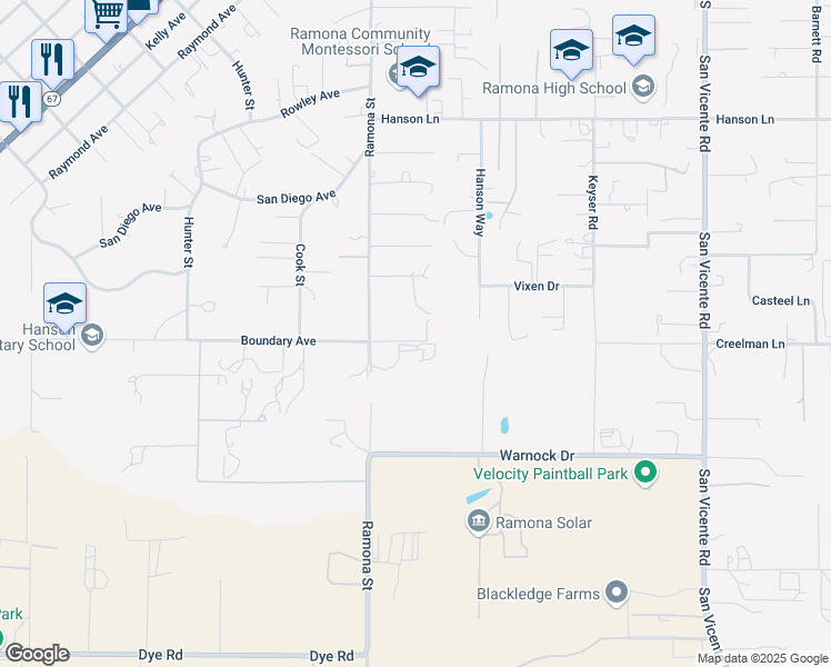 map of restaurants, bars, coffee shops, grocery stores, and more near 1378 Ramona Street in Ramona