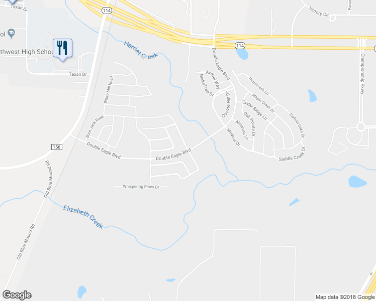 map of restaurants, bars, coffee shops, grocery stores, and more near 15809 Bent Rose Way in Fort Worth