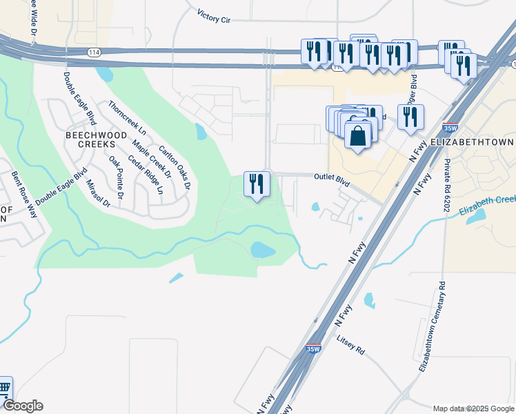 map of restaurants, bars, coffee shops, grocery stores, and more near 3300 Championship Parkway in Fort Worth