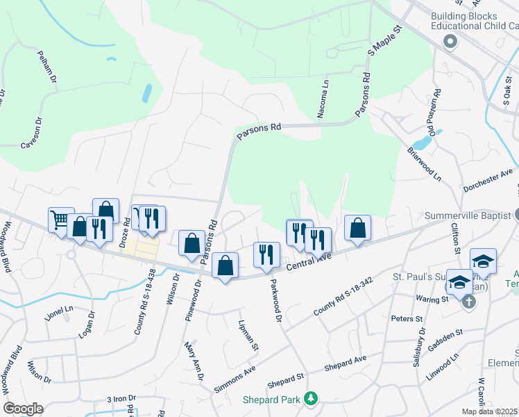 map of restaurants, bars, coffee shops, grocery stores, and more near 121 Canvasback Drive in Summerville