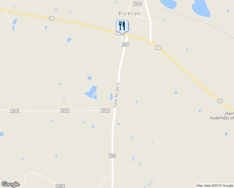 map of restaurants, bars, coffee shops, grocery stores, and more near 11436 Farm Road 269 South in Pickton