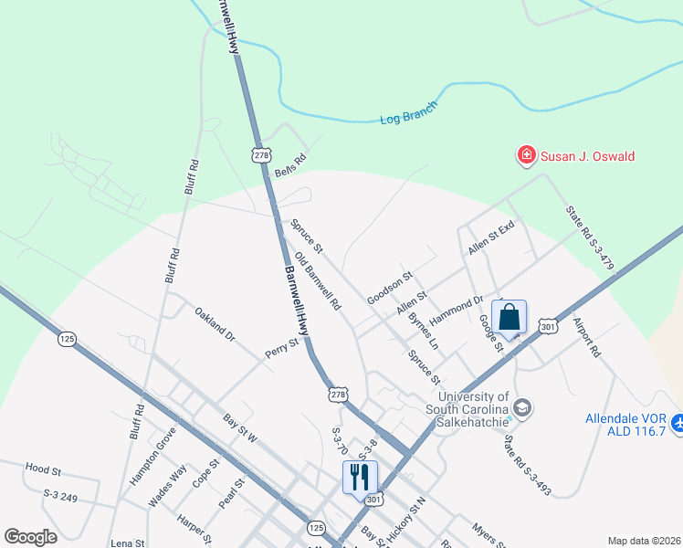 map of restaurants, bars, coffee shops, grocery stores, and more near 303 Spruce St in Allendale