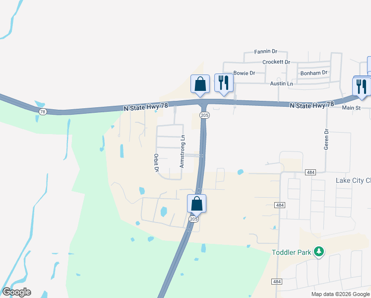 map of restaurants, bars, coffee shops, grocery stores, and more near 288 Armstrong Lane in Lavon