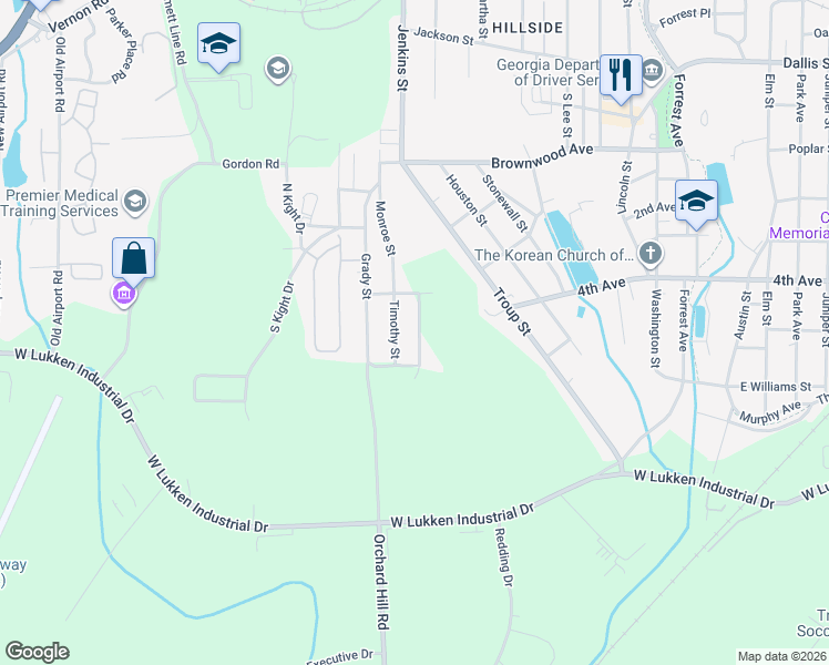 map of restaurants, bars, coffee shops, grocery stores, and more near 110 Jones Street in LaGrange