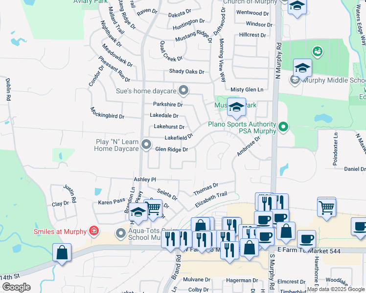map of restaurants, bars, coffee shops, grocery stores, and more near 355 Glen Ridge Drive in Murphy