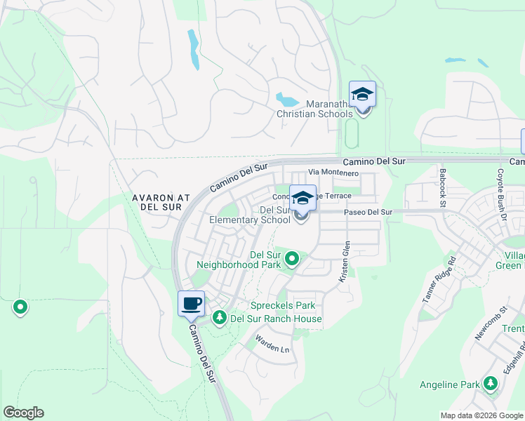 map of restaurants, bars, coffee shops, grocery stores, and more near 15677 Concord Ridge Terrace in San Diego