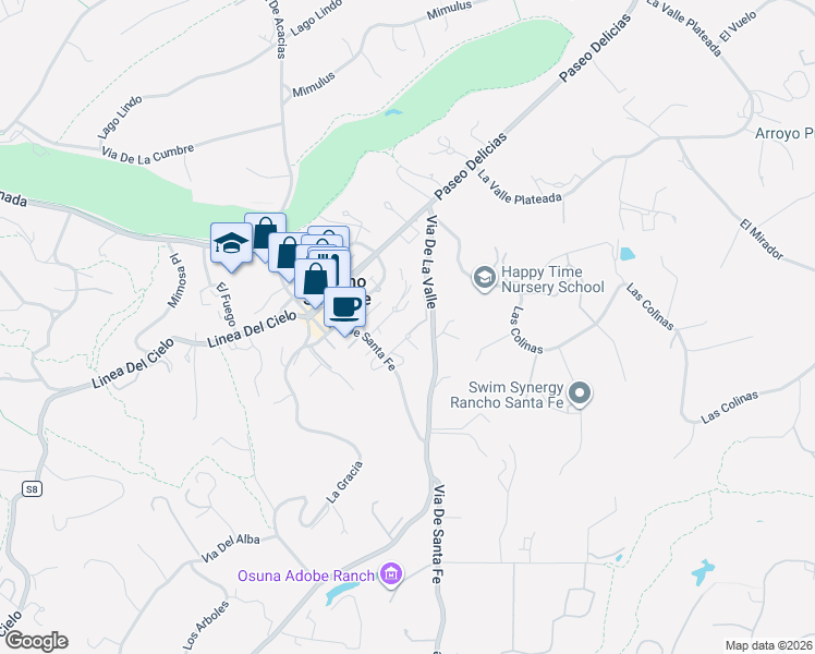 map of restaurants, bars, coffee shops, grocery stores, and more near 6148 Camino Selva in Rancho Santa Fe