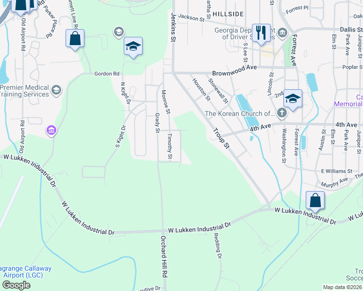 map of restaurants, bars, coffee shops, grocery stores, and more near 110 Jones Street in LaGrange