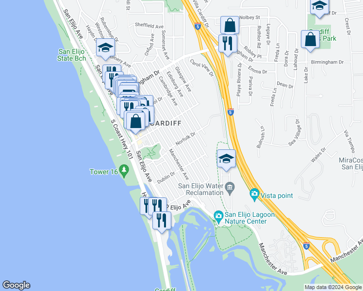 map of restaurants, bars, coffee shops, grocery stores, and more near 2311 Montgomery Avenue in Encinitas