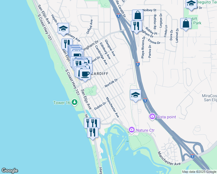 map of restaurants, bars, coffee shops, grocery stores, and more near 2311 Montgomery Avenue in Encinitas