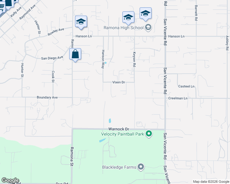 map of restaurants, bars, coffee shops, grocery stores, and more near 1350 Darcy Lane in Ramona