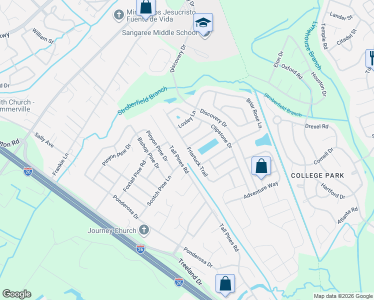 map of restaurants, bars, coffee shops, grocery stores, and more near 1054 Friartuck Trail in Ladson
