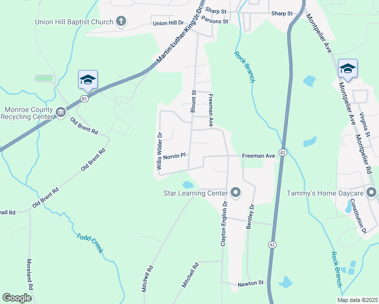 map of restaurants, bars, coffee shops, grocery stores, and more near 15 Hillcrest Drive in Forsyth