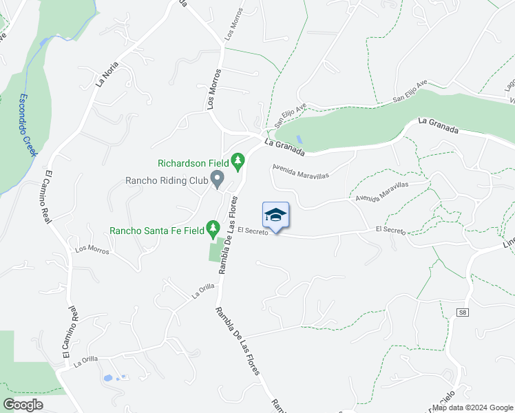 map of restaurants, bars, coffee shops, grocery stores, and more near 4840 El Secreto in Rancho Santa Fe