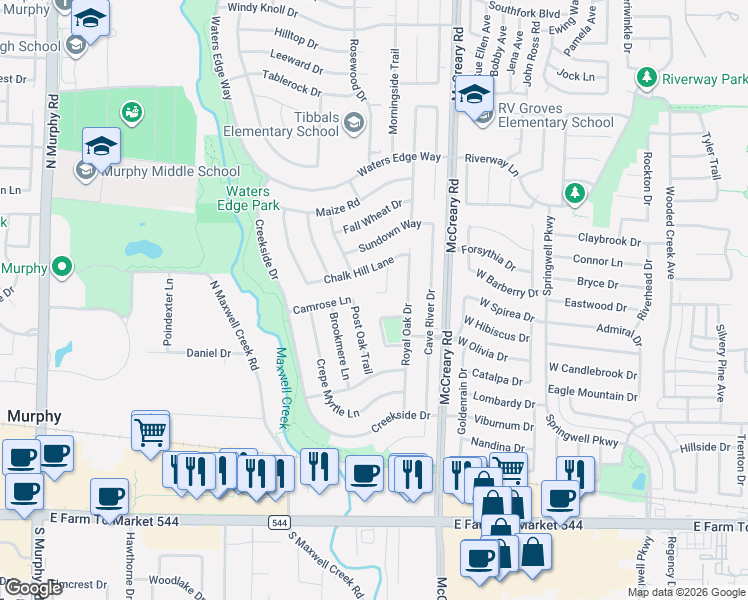 map of restaurants, bars, coffee shops, grocery stores, and more near 430 Teagarden Court in Murphy