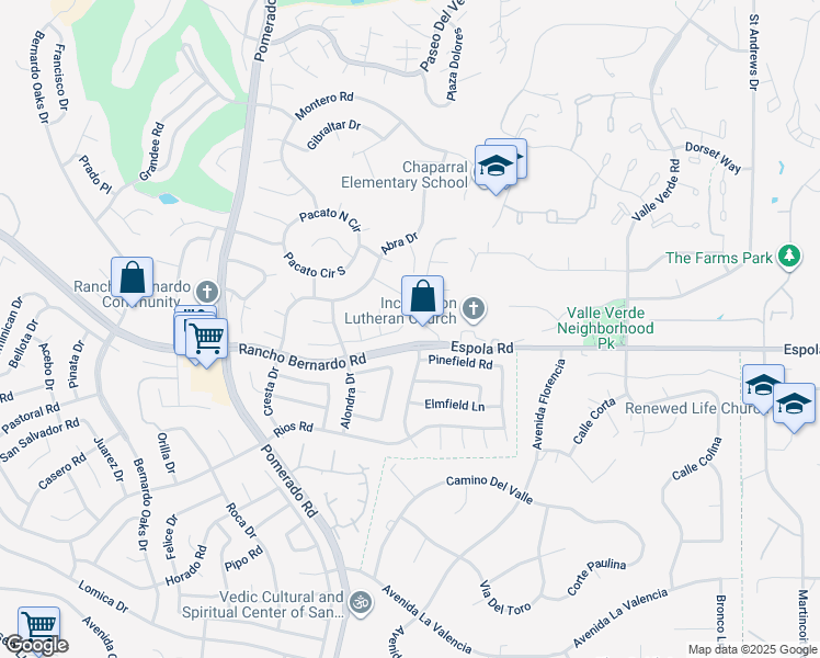 map of restaurants, bars, coffee shops, grocery stores, and more near 12785 Calma Court in San Diego
