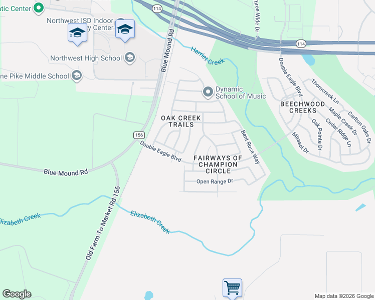 map of restaurants, bars, coffee shops, grocery stores, and more near 15721 Preble Road in Fort Worth