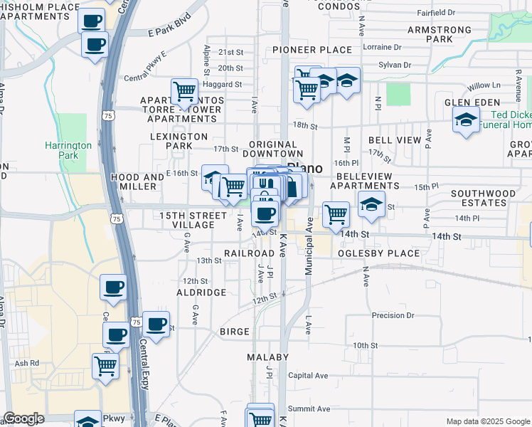 map of restaurants, bars, coffee shops, grocery stores, and more near in Plano