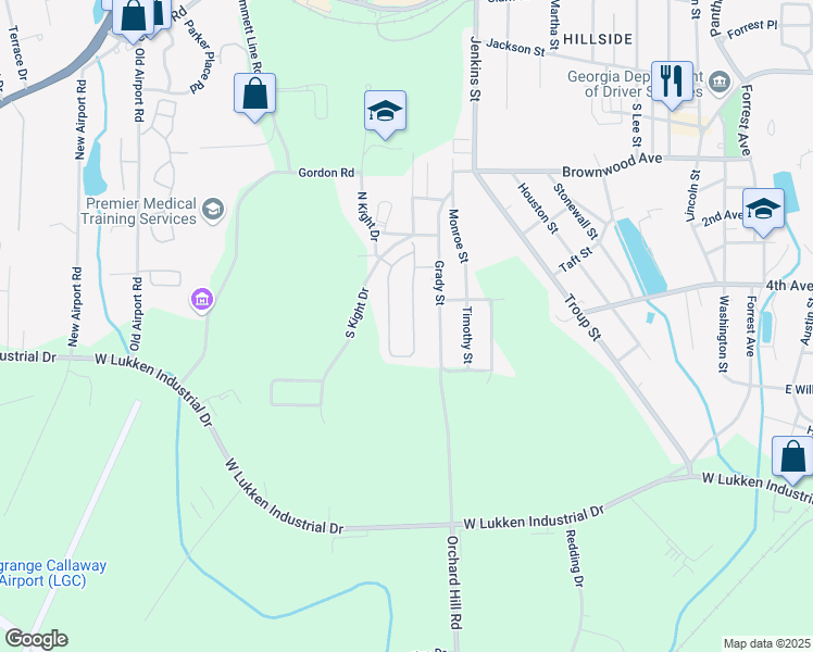 map of restaurants, bars, coffee shops, grocery stores, and more near 141 Laurel Ridge Avenue E in LaGrange