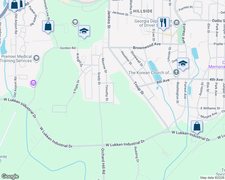 map of restaurants, bars, coffee shops, grocery stores, and more near 110 Jones Street in LaGrange