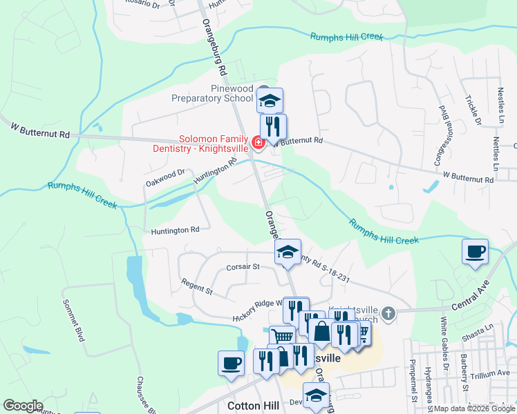 map of restaurants, bars, coffee shops, grocery stores, and more near 1063 Orangeburg Road in Summerville