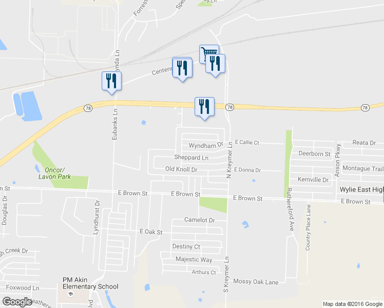 map of restaurants, bars, coffee shops, grocery stores, and more near 1207 Sheppard Lane in Wylie