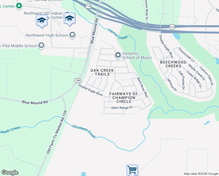 map of restaurants, bars, coffee shops, grocery stores, and more near 15721 Preble Road in Fort Worth