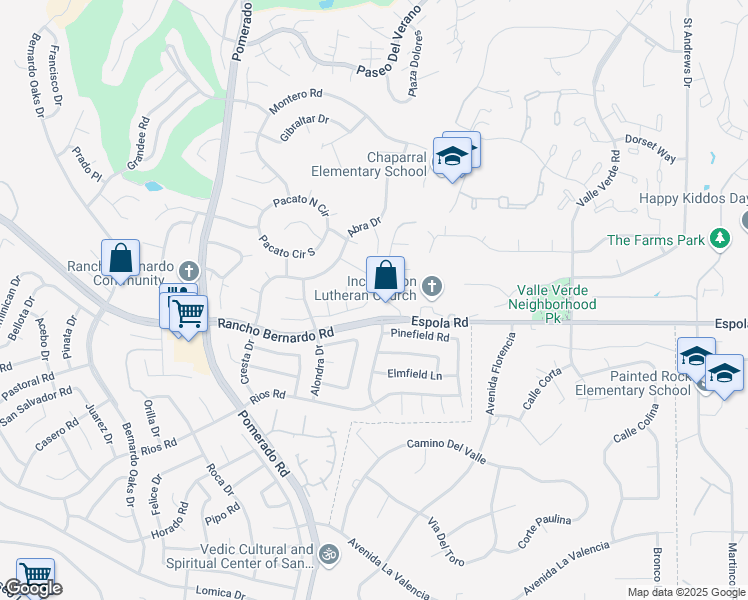 map of restaurants, bars, coffee shops, grocery stores, and more near 12785 Calma Court in San Diego