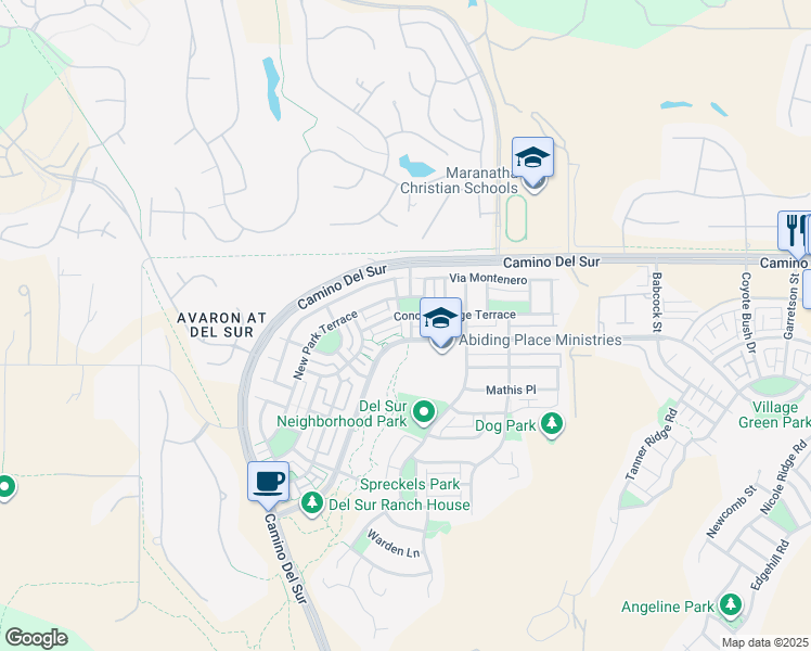 map of restaurants, bars, coffee shops, grocery stores, and more near 16012 Tierney Glen in San Diego