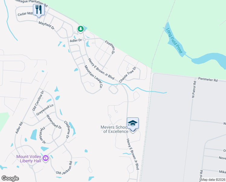 map of restaurants, bars, coffee shops, grocery stores, and more near 136 Chaste Tree Circle in Goose Creek