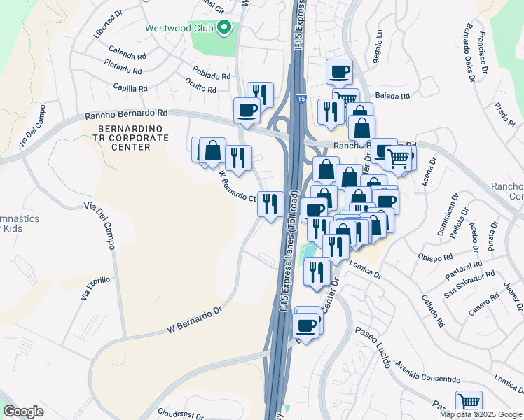map of restaurants, bars, coffee shops, grocery stores, and more near in San Diego
