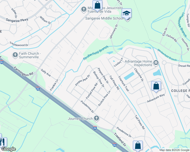 map of restaurants, bars, coffee shops, grocery stores, and more near 1322 Bishop Pine Dr in Ladson