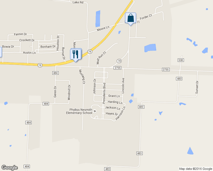 map of restaurants, bars, coffee shops, grocery stores, and more near 490 Coolidge Lane in Lavon