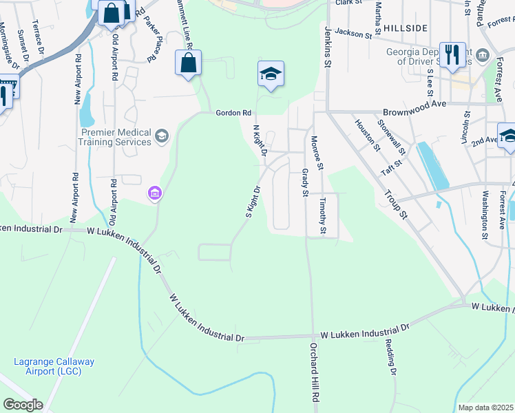 map of restaurants, bars, coffee shops, grocery stores, and more near 110 South Kight Drive in LaGrange