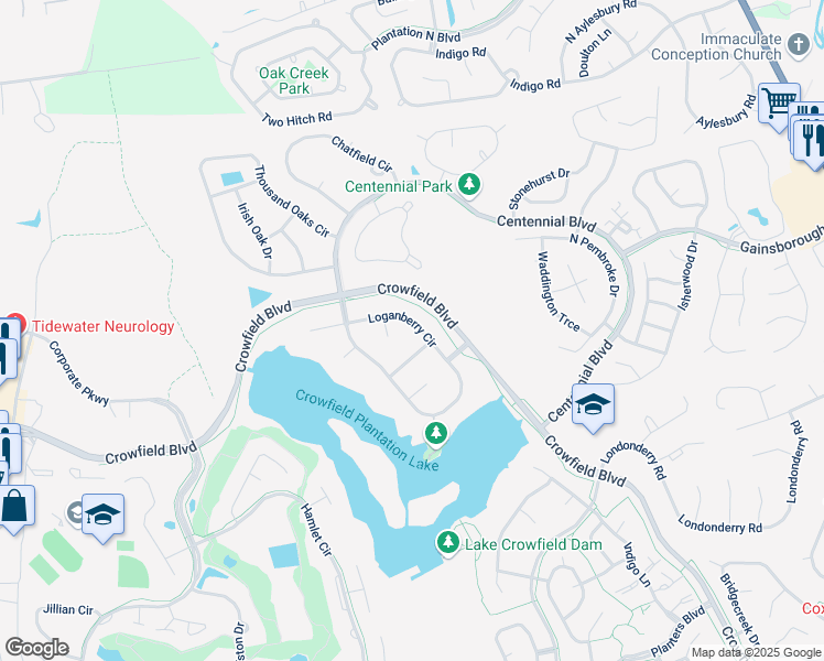 map of restaurants, bars, coffee shops, grocery stores, and more near 107 Loganberry Circle in Goose Creek