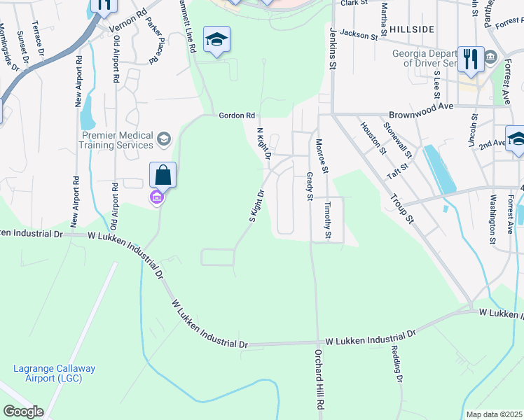 map of restaurants, bars, coffee shops, grocery stores, and more near 110 South Kight Drive in LaGrange
