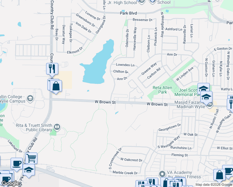 map of restaurants, bars, coffee shops, grocery stores, and more near 400 Sanden Boulevard in Wylie