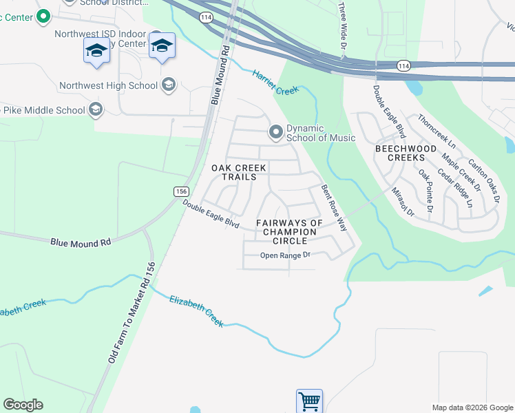 map of restaurants, bars, coffee shops, grocery stores, and more near 15721 Preble Road in Fort Worth