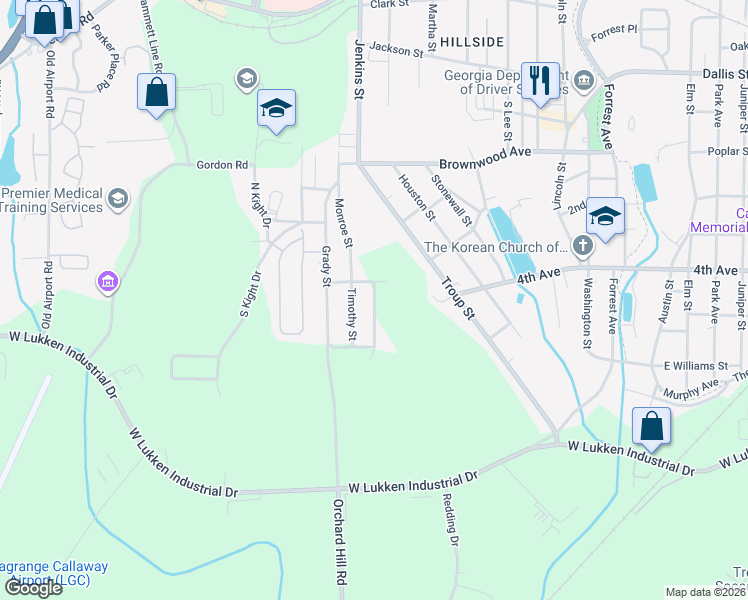 map of restaurants, bars, coffee shops, grocery stores, and more near 110 Jones Street in LaGrange