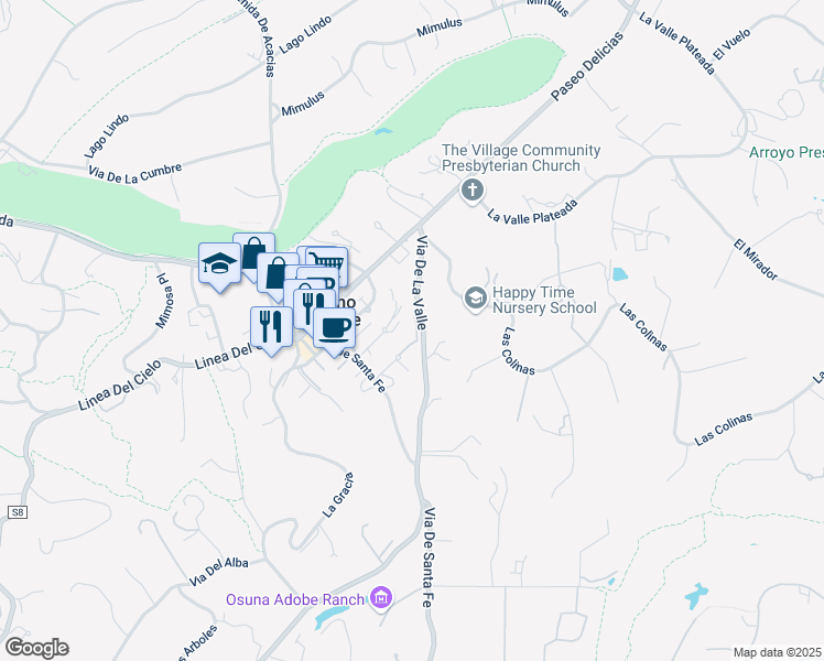 map of restaurants, bars, coffee shops, grocery stores, and more near 6152 Camino Selva in Rancho Santa Fe