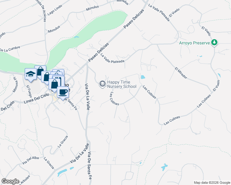 map of restaurants, bars, coffee shops, grocery stores, and more near Spyglass Lane in Fairbanks Ranch