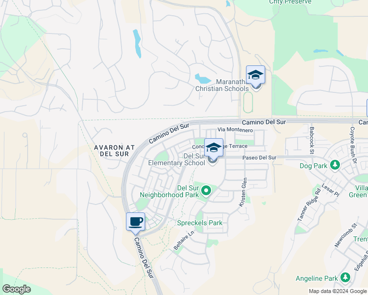 map of restaurants, bars, coffee shops, grocery stores, and more near 15682 Concord Ridge Terrace in San Diego