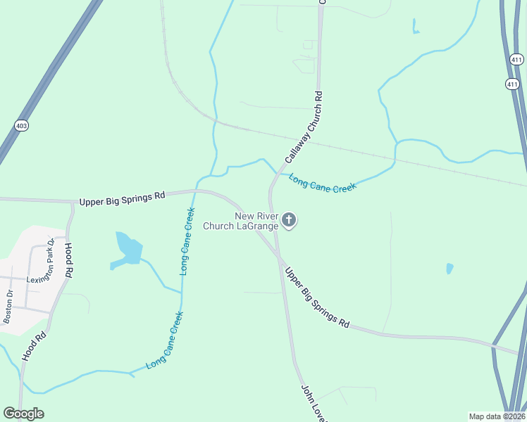 map of restaurants, bars, coffee shops, grocery stores, and more near 2141 Upper Big Springs Road in LaGrange