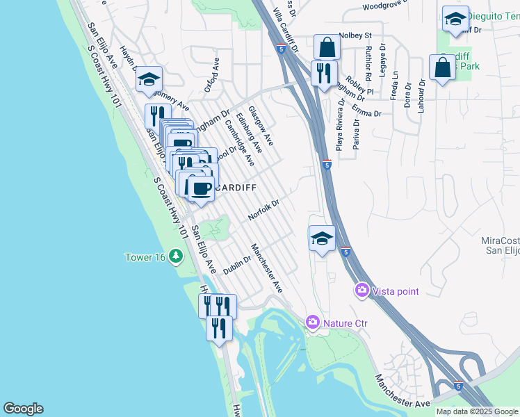 map of restaurants, bars, coffee shops, grocery stores, and more near 2286 Oxford Avenue in Encinitas