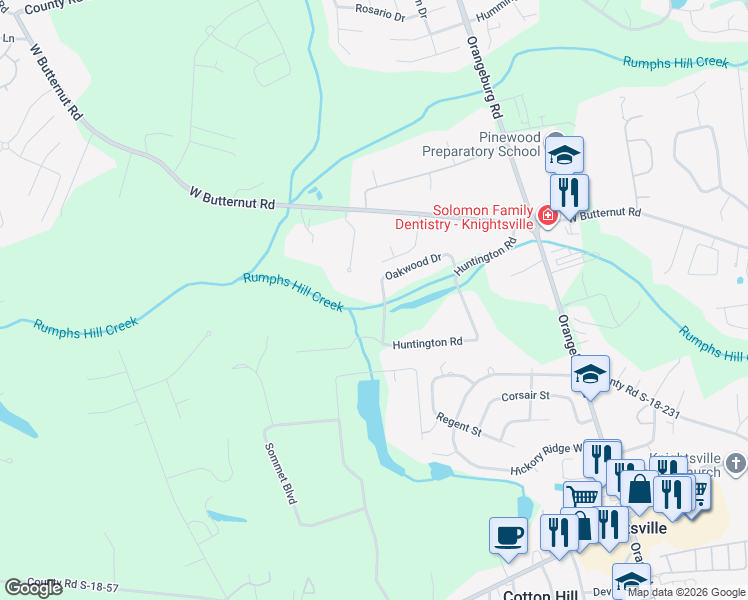 map of restaurants, bars, coffee shops, grocery stores, and more near 204 Oakwood Drive in Summerville
