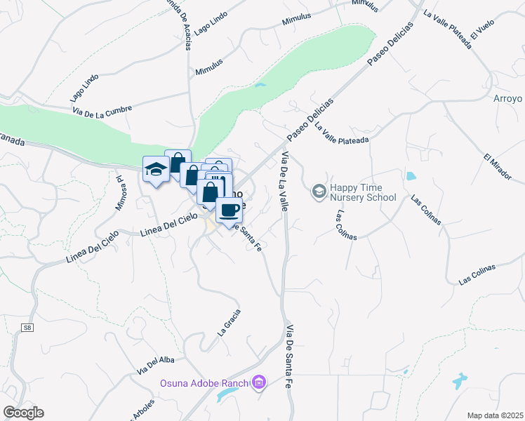 map of restaurants, bars, coffee shops, grocery stores, and more near 6176 Paseo Arbolado in Rancho Santa Fe