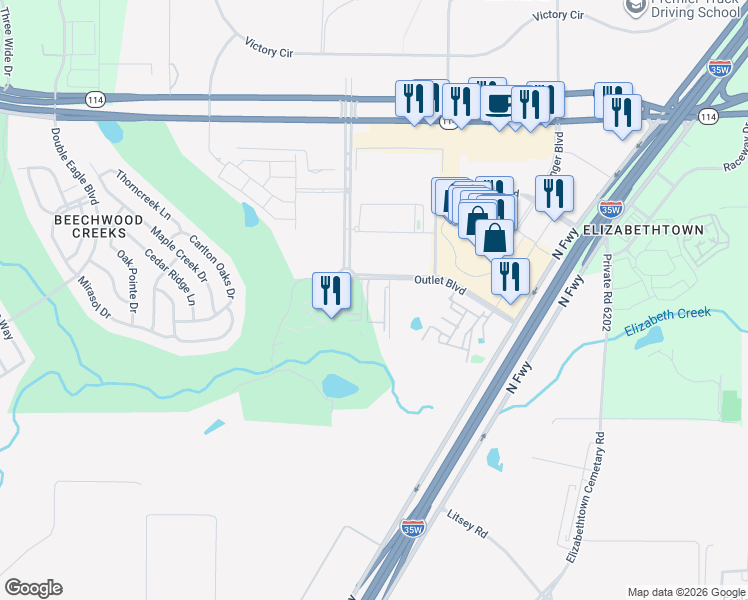 map of restaurants, bars, coffee shops, grocery stores, and more near 15733 Golf View Drive in Fort Worth